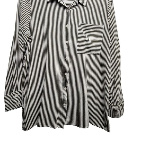 Alex & Jordan Green Striped Long Sleeve Button Up Blouse Large - Picture 4 of 9